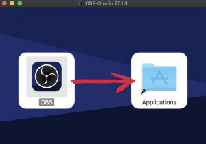 Instalaci provedete přesunutím OBS do složky Applications (Aplikace)