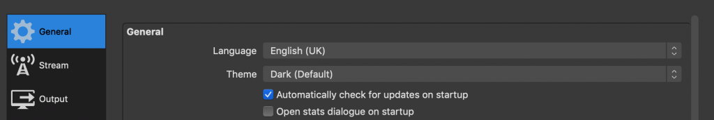 Jazyk lze změnit v nastavení OBS