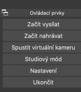 Ovládací panel livestreamu v OBS Studiu