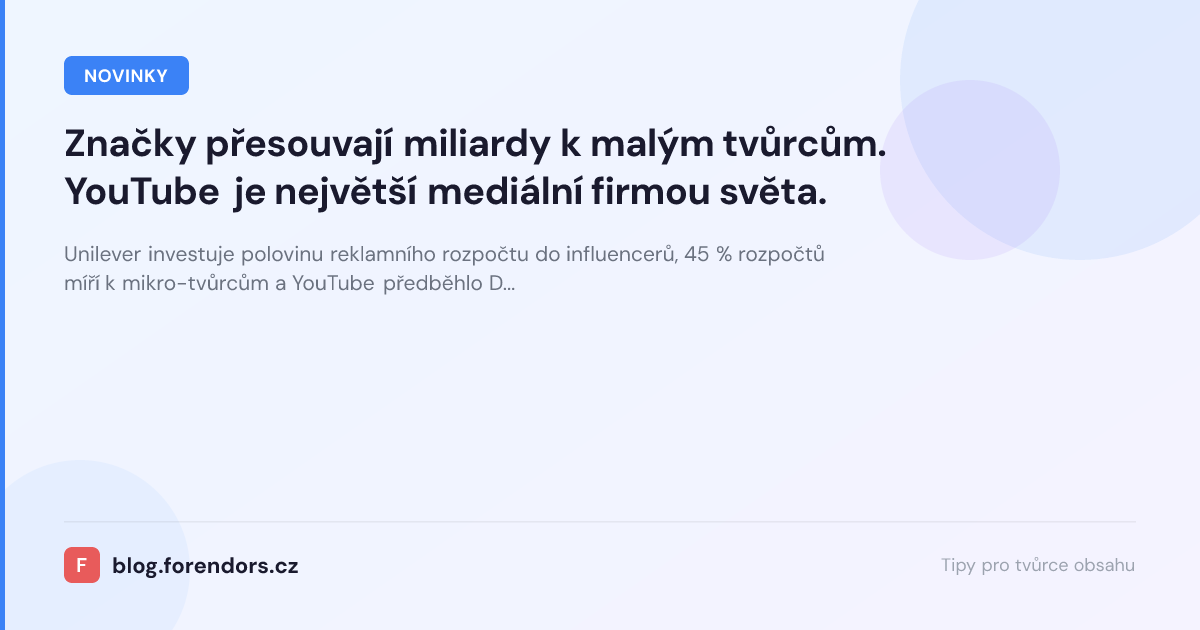 Značky přesouvají miliardy k malým tvůrcům. YouTube je největší mediální firmou světa.